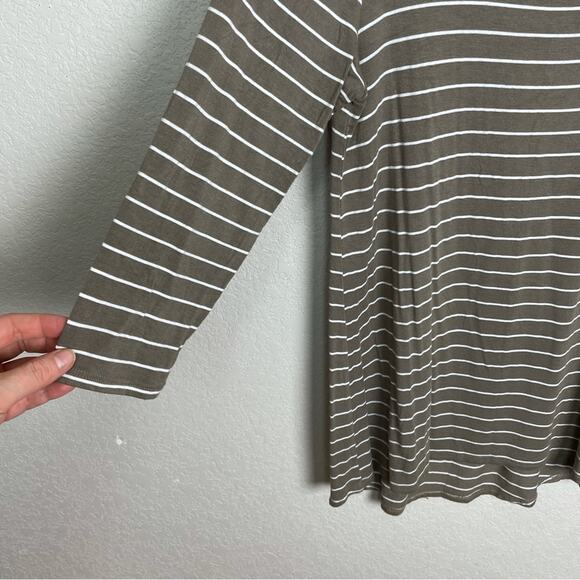 CHARMING CHARIE Taupe & White Striped Scoopneck Top Size L - Picture 4 of 7